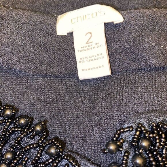 Chico’s‎ Jazzy Jewel Black Wool Embellished Cardigan Jacket L / 12/ 2 - Picture 10 of 13